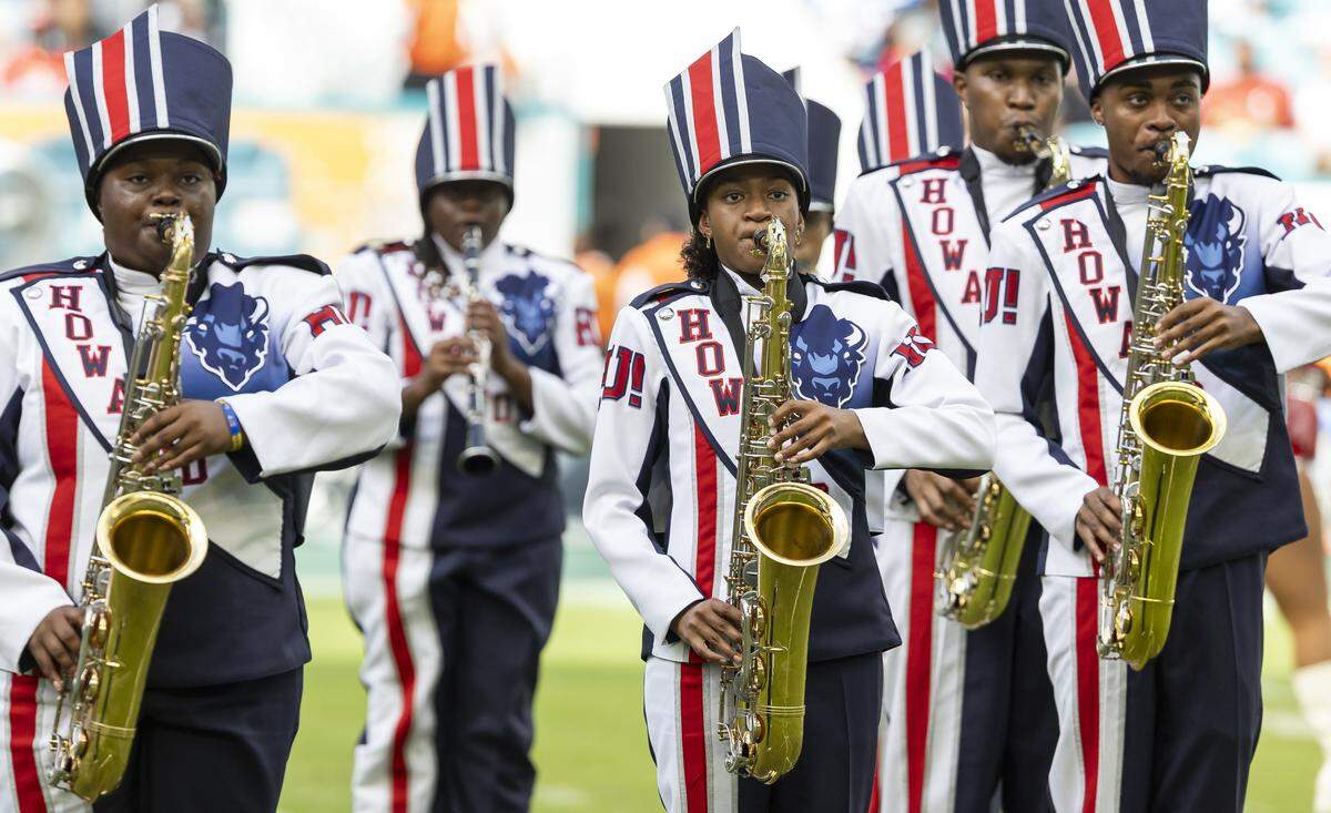 Showtime Marching Band performs during the halftime of the Orange Blossom Classic football game between Howard Bison and Florida A&M Rattlers at Hard Rock Stadium on Saturday, Aug. 30, 2025, in Miami Gardens, Fla.