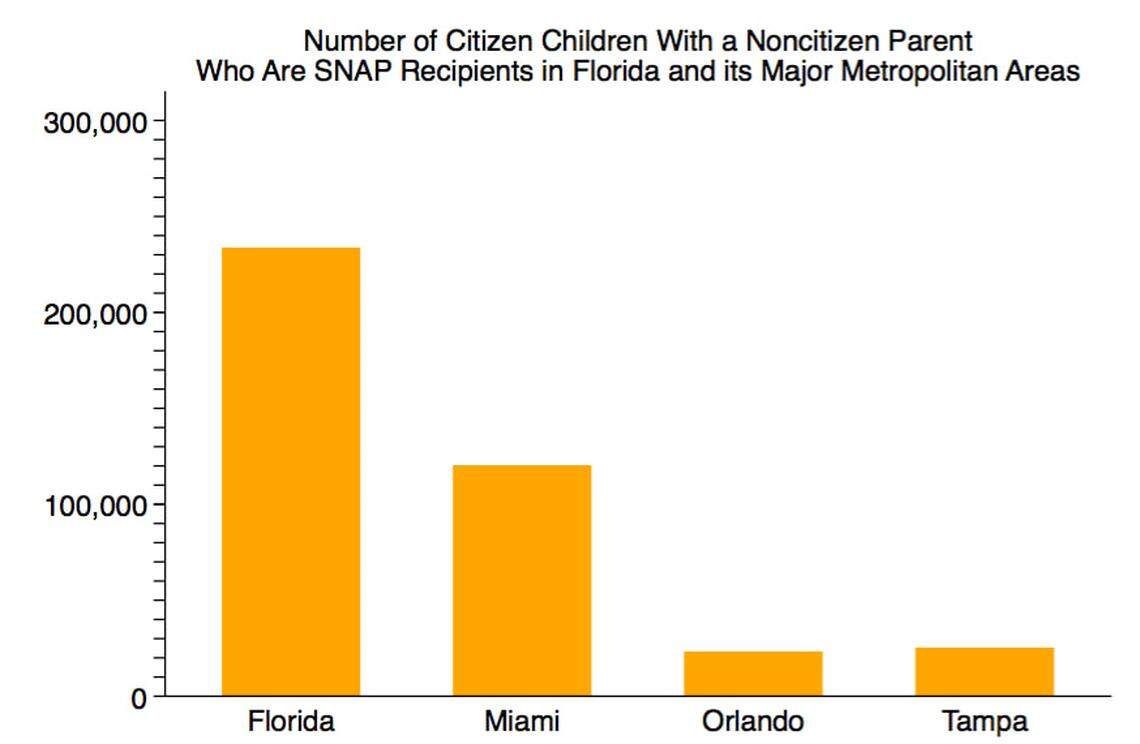 More than 233,000 children in Florida who are enrolled in the Supplemental Nutritional Assistance Program are U.S. citizens who live in “mixed-status” families where one or more parent is not a citizen. About half of them live in Miami-Dade, Broward and Palm Beach counties.