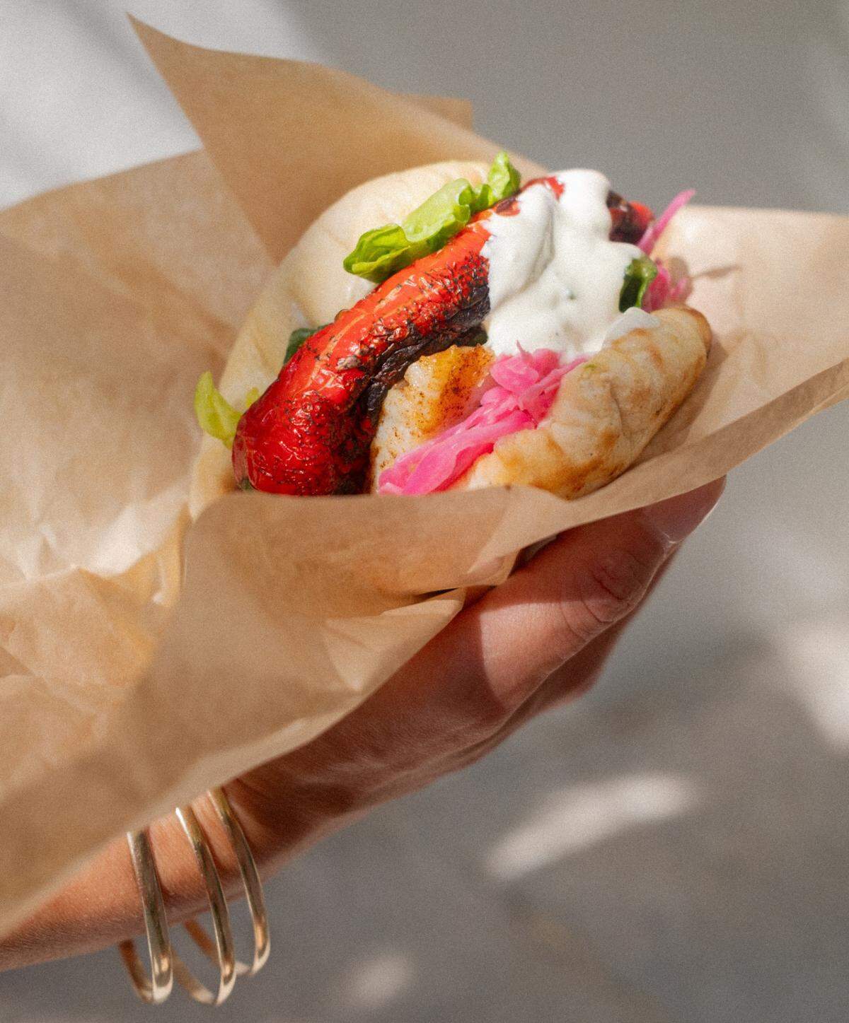 Sea bass souvlaki pita at Cleo in Miami Beach.
