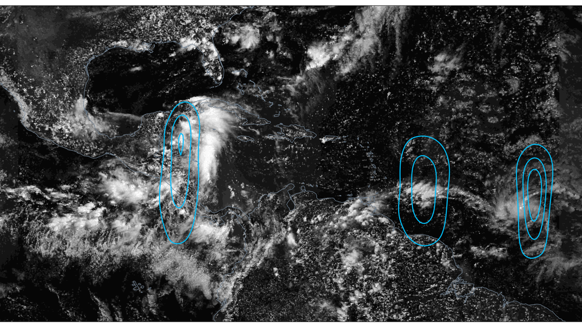 Satellite imagery of three tropical waves identified on June 28th, 2024. The rightmost tropical wave became Tropical Storm Beryl a few hours later, while the leftmost tropical wave became Tropical Storm Chris on June 30th.