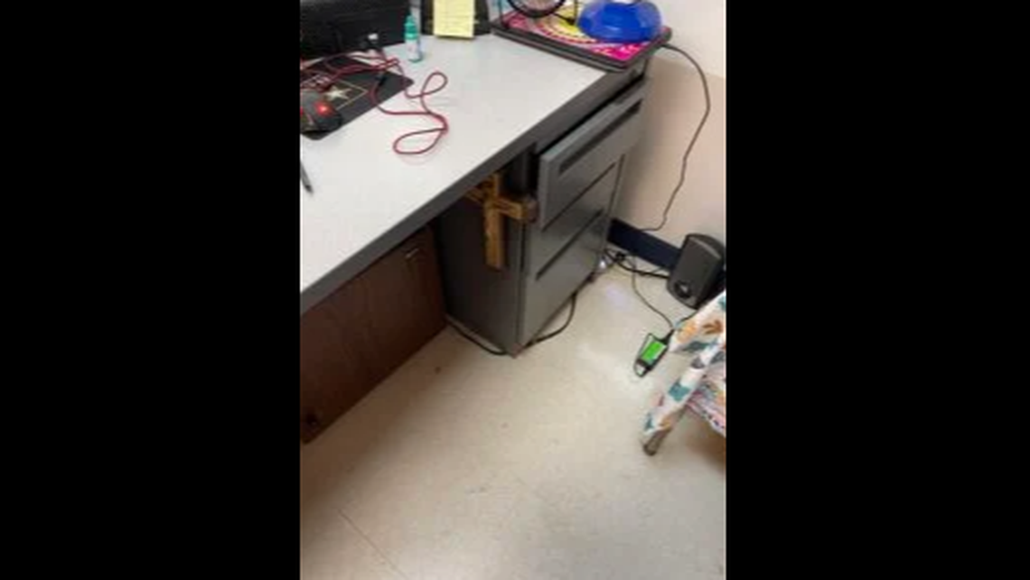 Castro’s crucifix after she moved it under her desk, as instructed by school officials.