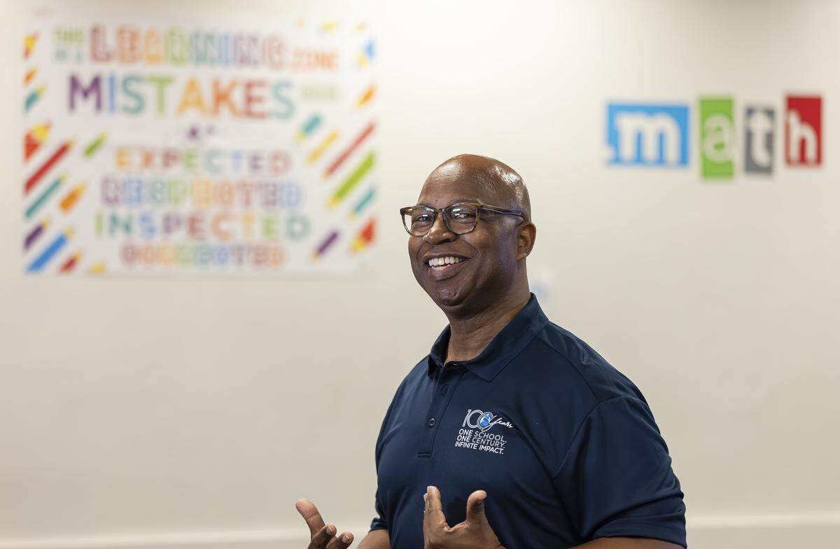 Raeford Melton, a math teacher, is photographed inside of his classroom as he prepares for the first day of school at Ponce de Leon Middle School on Wednesday, Aug. 13, 2025, in Coral Gables, Fla. This will be Melton's 23rd year teaching.