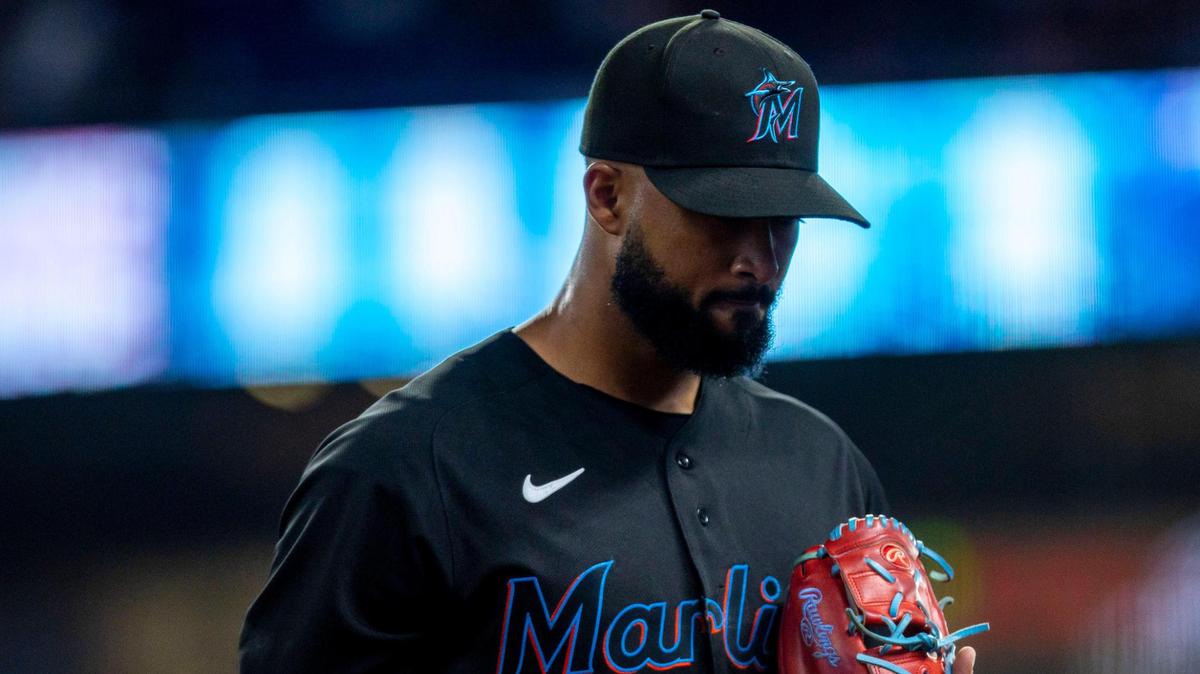 Miami Marlins pitcher Sandy Alcantara (22) reacts as he comes off the field during the second inning of an MLB game against the New York Mets at loanDepot park in the Little Havana neighborhood of Miami, Florida, on Friday, July 29, 2022.