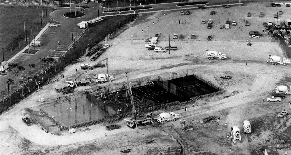 In 1985, trucks pour pour the foundation to a new South Pointe development on South Beach.