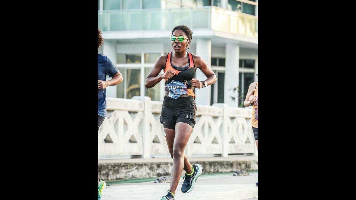 Onyxia Delinois, an avid jogger, posted this photo of herself on Instagram in January 2024, when she competed in the Life Time Miami Marathon and Half. She was struck by a hit-and-run driver in Miramar on Saturday morning, April 6, 2024, and Miramar police released this image in hopes of catching the driver.
