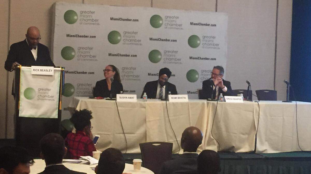 Rick Beasley, executive director of CareerSource South Florida; Susan Amat, CEO of VentureHive, Romi Bhatia, executive director of the Idea Center at Miami-Dade College, and Greg Hanifee of Northwestern University’s Kellogg School of Business say the robot takeover of jobs will happen more slowly than some may fear.
