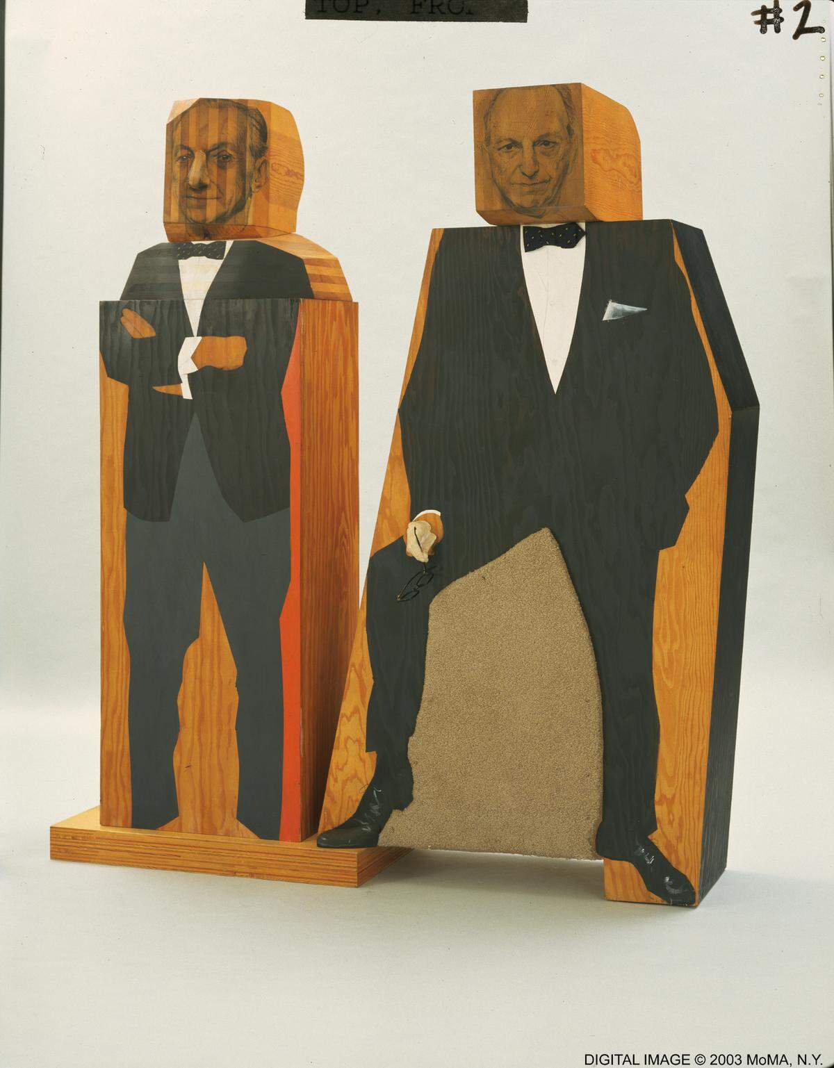 “Portrait of Sidney Janis Selling Portrait of Sidney Janis by Marisol” by Marisol made in 1968. Janis was a well-known gallerist in New York City.