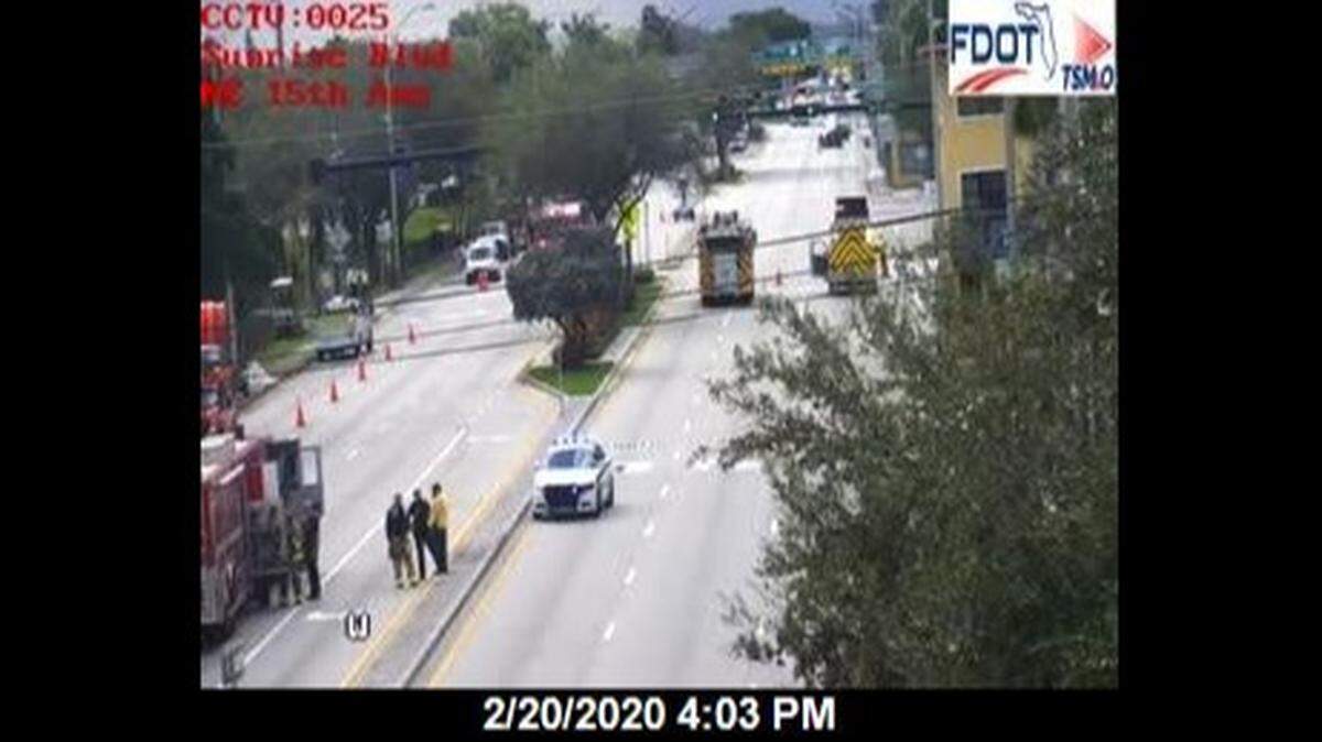 A gas main on East Sunrise Boulevard in Fort Lauderdale was ruptured when construction crews were installing fiber optic cable. Repairs on the line have caused a shutdown of the street at Northeast 12th Avenue.