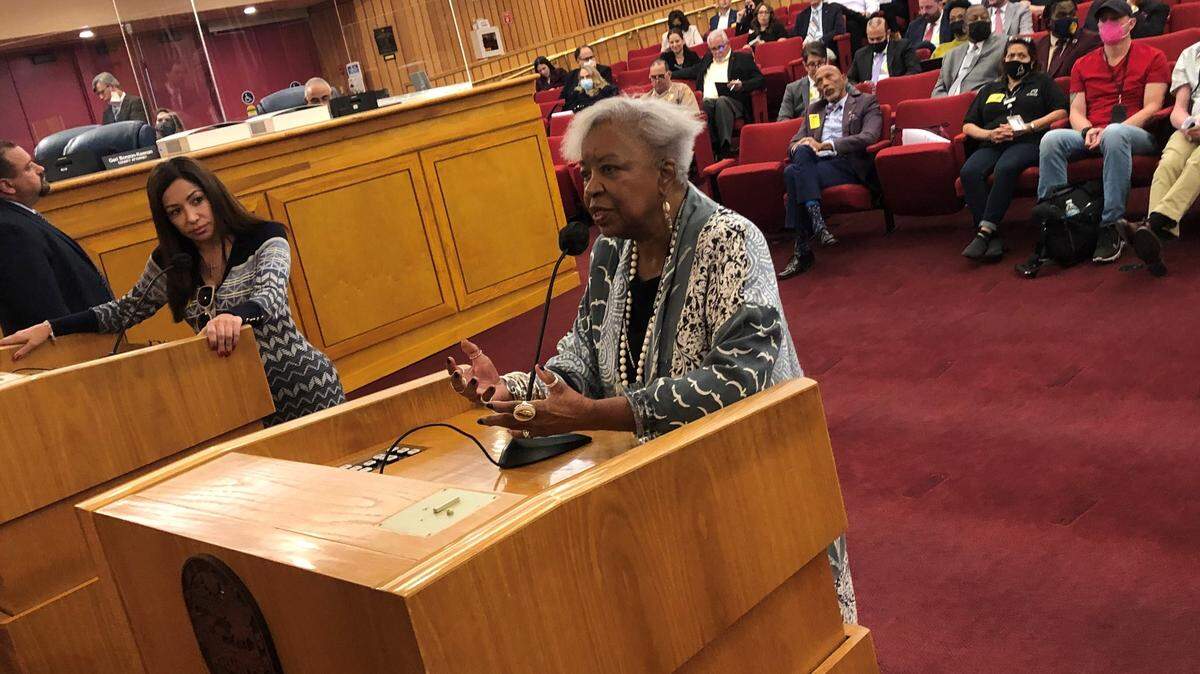 Carole Ann Taylor, an owner of souvenir stores at Miami International Airport, asks Miami-Dade commissioners to grant businesses like hers more time on their airport leases as a way to recover from business lost during the COVID-19 pandemic. The commission committee approved the relief on Wednesday, Nov. 10, 2021, setting up a final commission vote later in the year. 