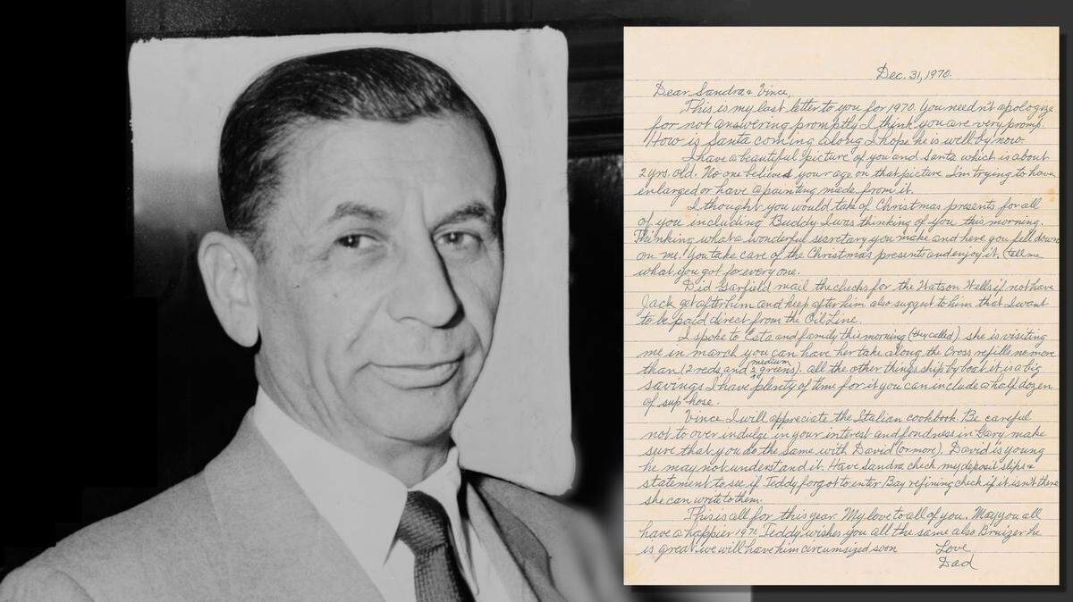 A one-page handwritten letter signed “Love, Dad,”dated Dec. 31, 1970, from mobster Meyer Lansky to his daughter Sandra and her husband Vince Lombardo, is being auctioned by Boston-based RR Auction through Jan. 8, 2020.