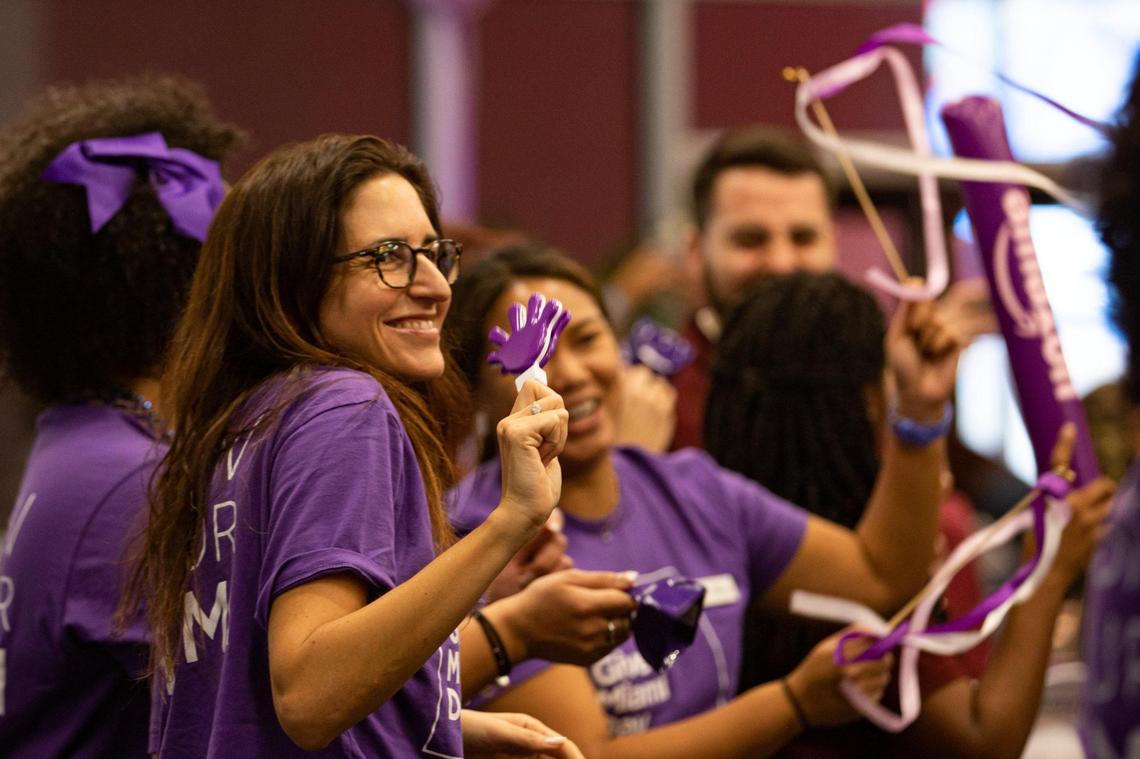 People dance during Give Miami Day at Miami Dade College’s Wolfson campus in Miami, Florida on Thursday, November 17, 2022.