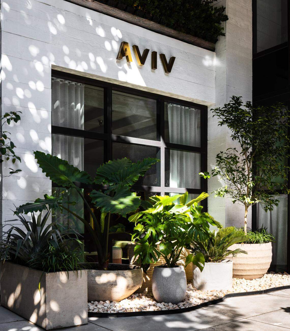 The exterior of Aviv in Miami Beach.