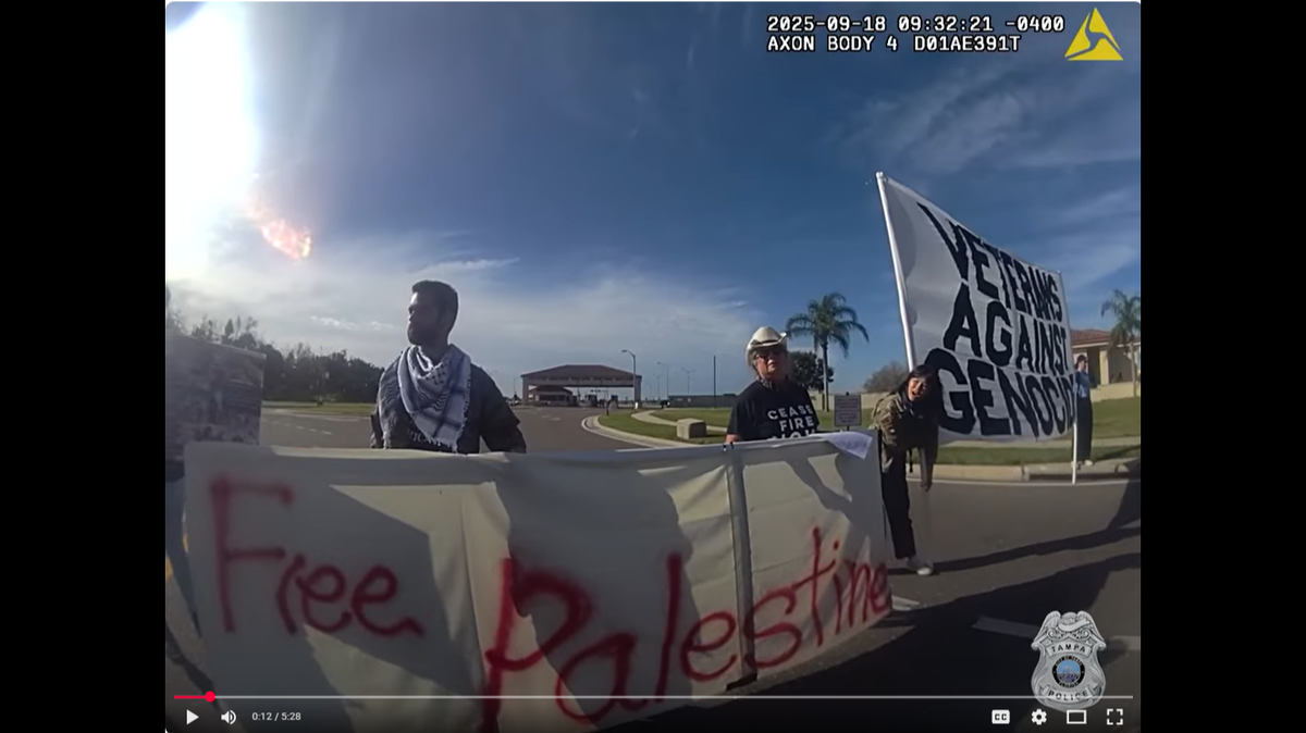 The protest happened around 9:30 a.m. on Sept. 18, outside a MacDill Air Force Base gate on South Dale Mabry Highway, according to Tampa police.