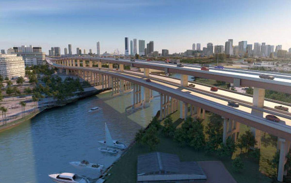 Rendering of the double-decker portion of SR 836 over the Miami River.