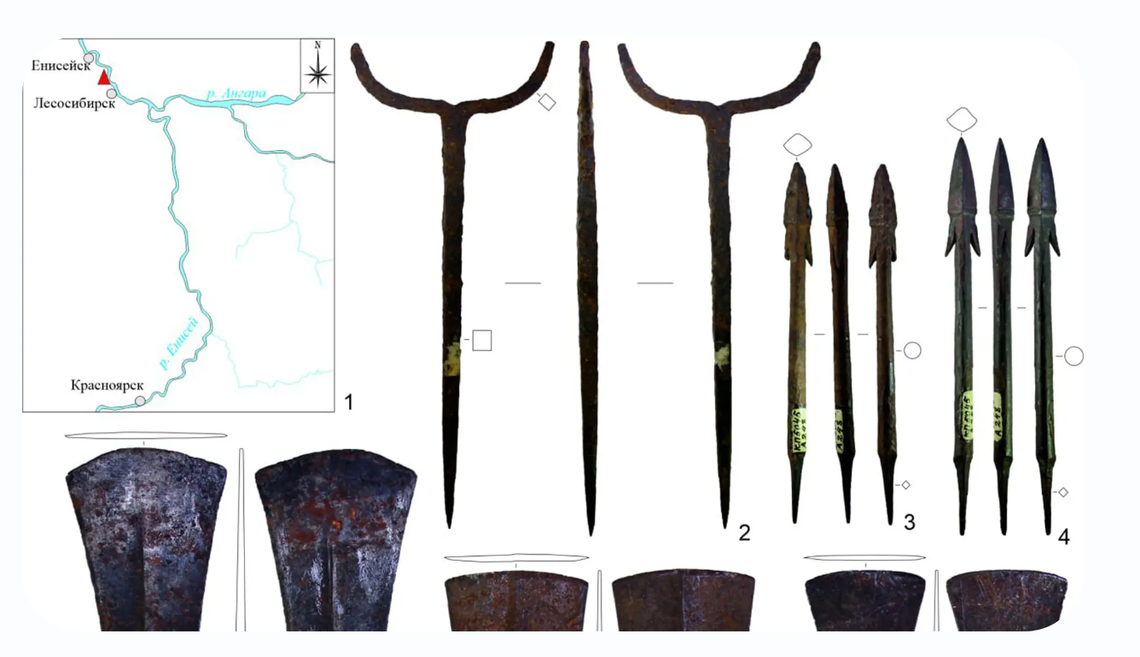Arrowheads, armor-piercing arrows and an unusual-shaped fork were discovered in the 1960s, a university said.