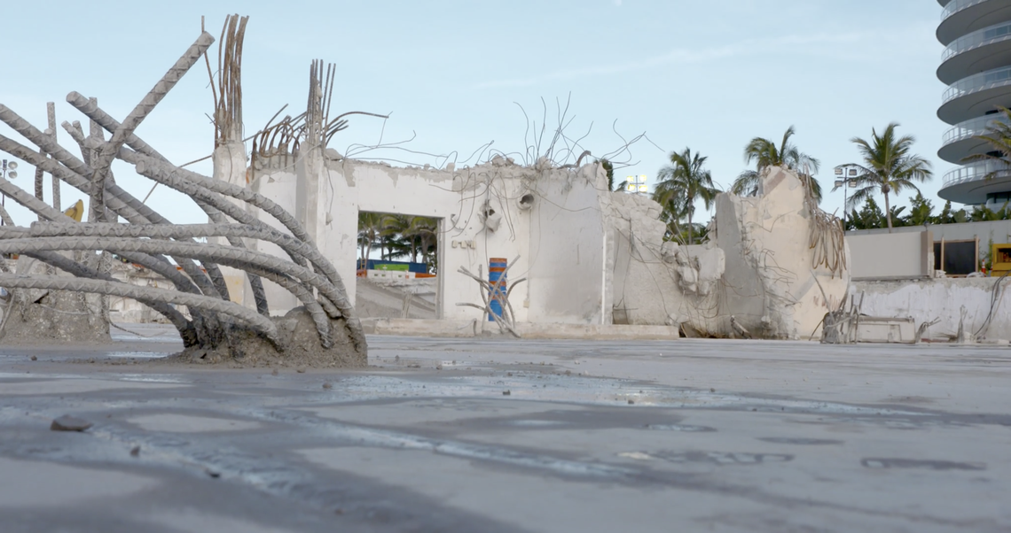 What remained of the elevator core wall after the demolition of the still-standing part of the tower shown in video released by the National Institute of Standards and Technology on Aug. 25.