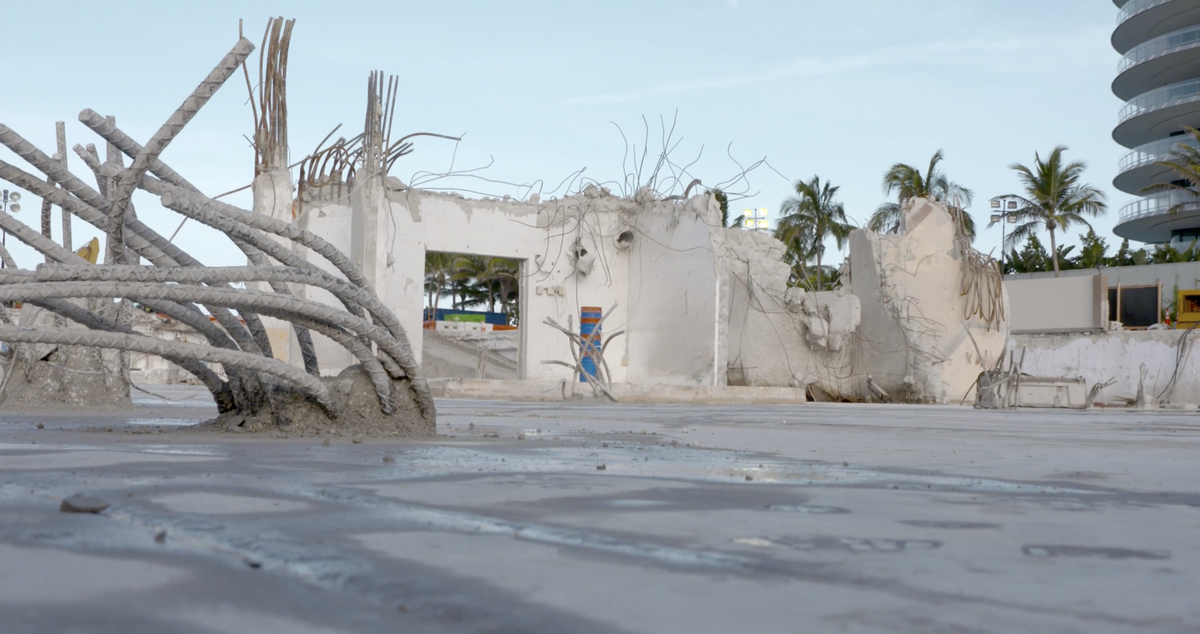 What remained of the elevator core wall after the demolition of the still-standing part of the tower shown in video released by the National Institute of Standards and Technology on Aug. 25.