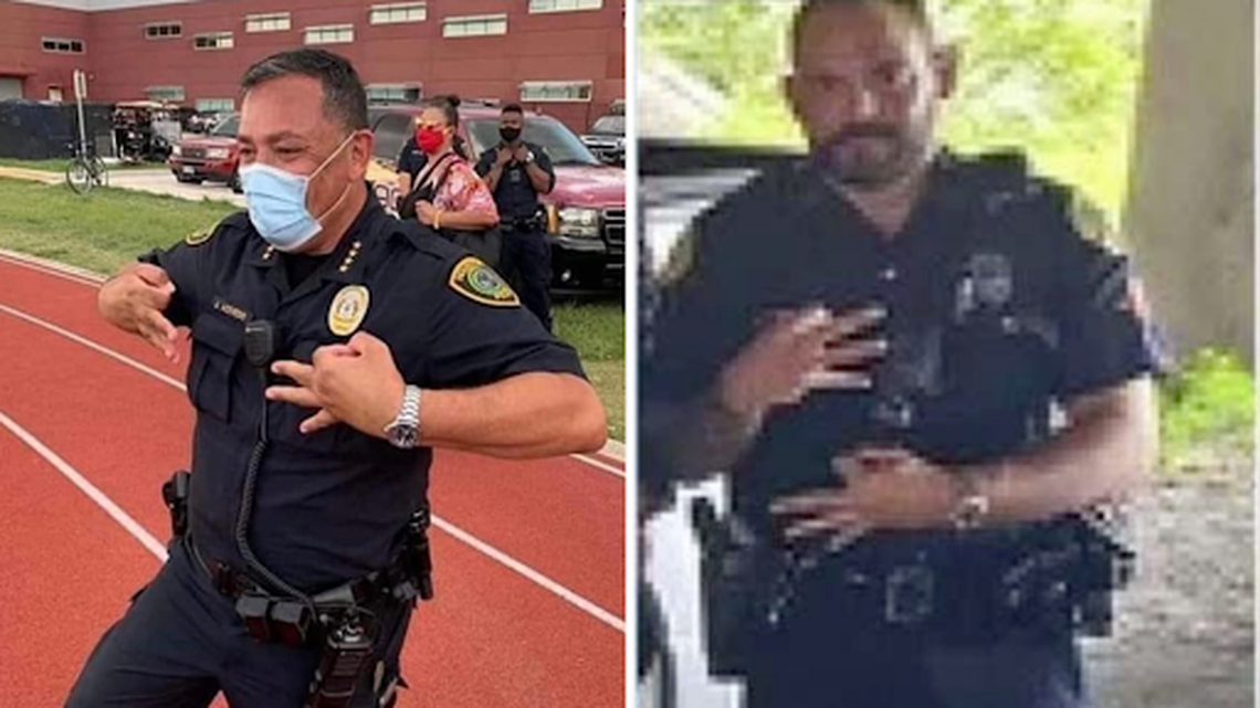 Miami’s Fraternal Order of Police posted a picture of Chief Art Acevedo, left, in which he’s using the same hand gesture as Officer Daniel Ubeda, right, whom Acevedo suspended last week. The gesture has become associated with white power groups.
