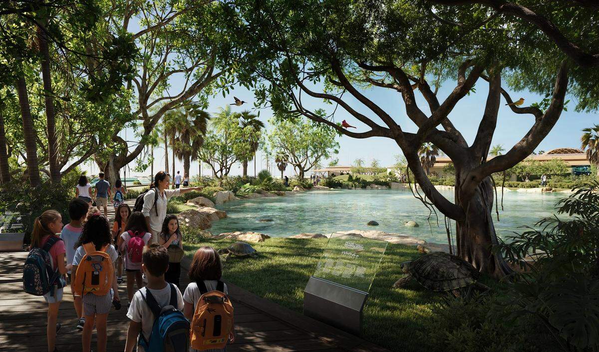 Visitors stroll through a redeveloped Miami Seaquarium site, including an existing lagoon, in this rendering by developer David Martin, who plans a dining, entertainment and marina complex on the land owned by Miami-Dade County.