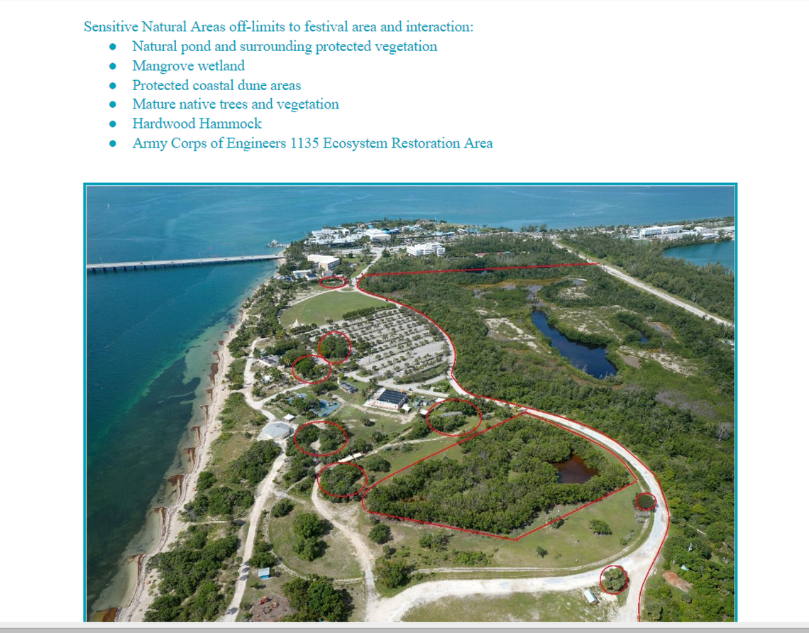 Under their contract with the city of Miami, Ultra organizers must steer clear of sensitive wildlife areas outlined in red. Source: City of Miami