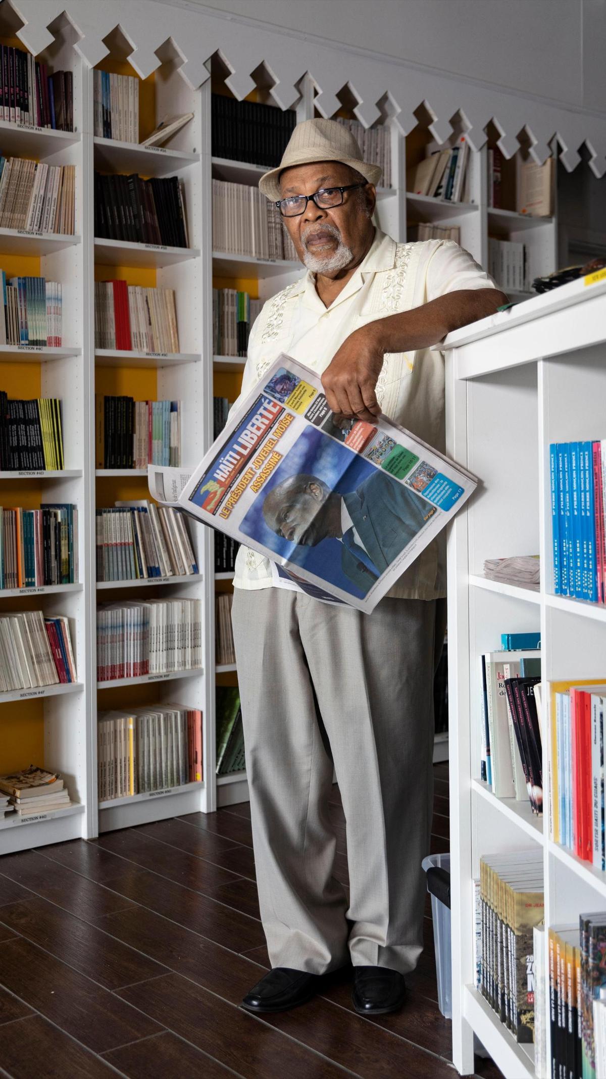 Jean-Marie ‘Jan Mapou’ Denis, owner of Libreri Mapou, is photographed inside his Little Haiti bookstore on Saturday, Aug. 14, 2021.