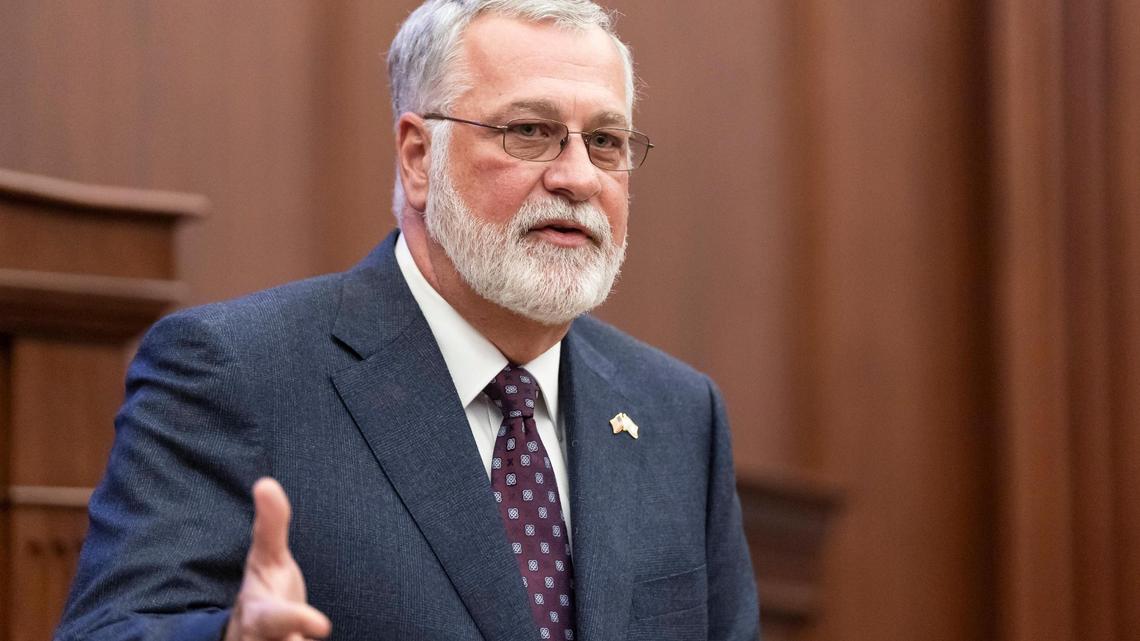 Florida Senate President Ben Albritton, R-Wauchula, speaks with the media during the first day of the legislative session at the Florida State Capitol on Tuesday, March 4, 2025, in Tallahassee, Fla.