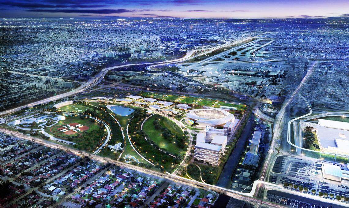 Jorge Mas, a partner with David Beckham in his effort to launch a Miami Major League Soccer franchise, released images of a proposed soccer complex near Miami International Airport on Sunday