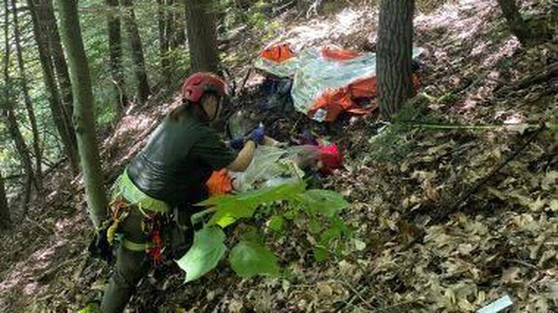 A 61-year-old hiker with a broken wrist was rescued after they had “no memory” of falling 30 feet on a hike in New York, rangers said.