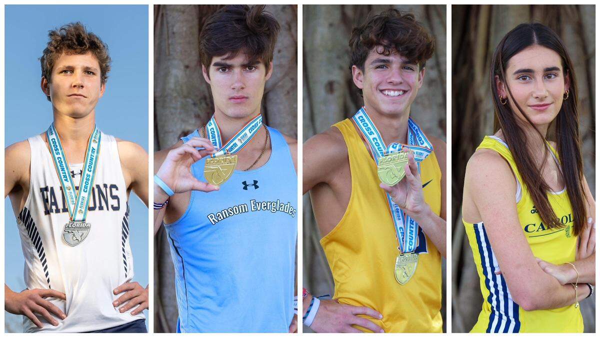 From left: Palmer Trinity’s Henry Stark, Ransom Everglades’ David “Chuli” Serra, Belen Jesuit’s Marcelo Mantecon and Carrollton’s Grace Aldrich.