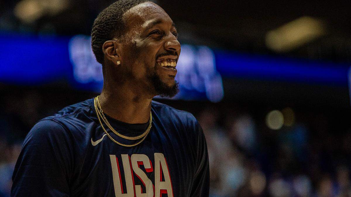 Bam Adebayo #13 for Team USA warming up before the USA Basketball Showcase - USA vs Germany at the O2 Arena, London - 22nd July 2024.