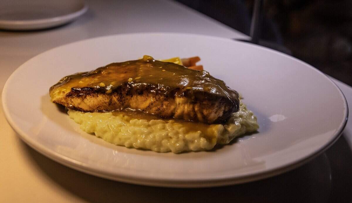 Sugar crusted Salmon with mango mojito sauce over a risotto from the menu at Casa Vialetto Italian restaurant, recently opened by restauranteur Marcelo Chopa, on Tuesday June 09, 2026.