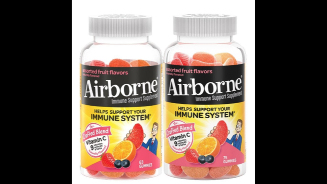 Airborne Gummies in 63-count and 75-count bottles