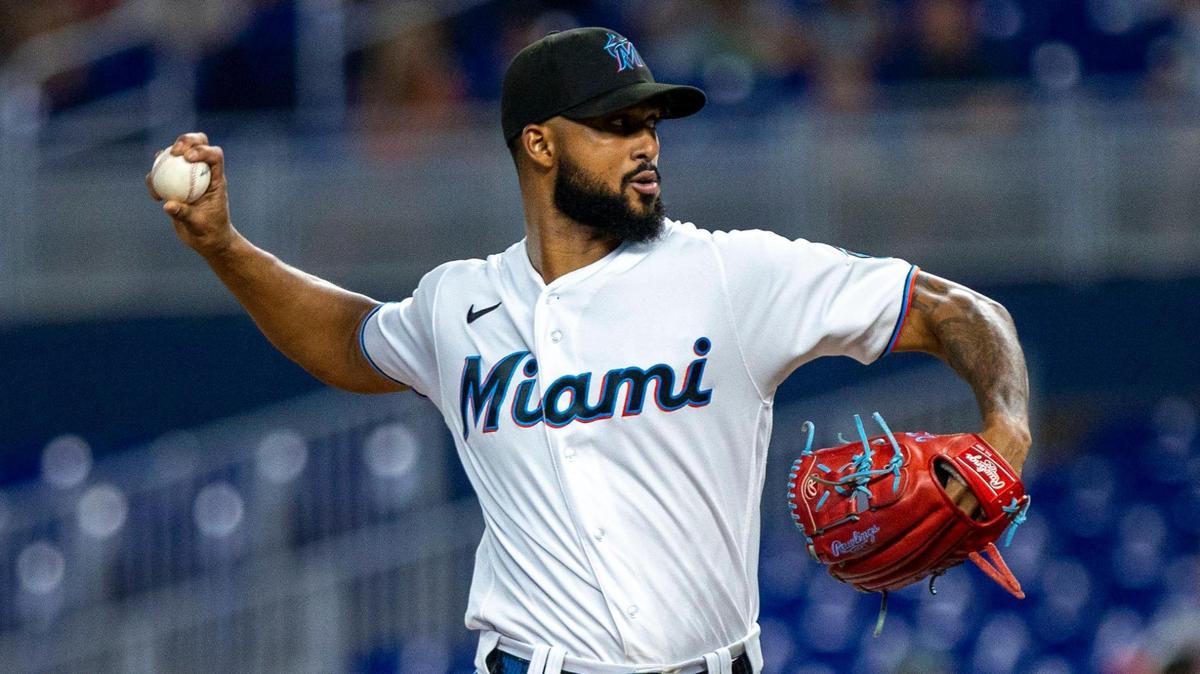 Miami Marlins pitcher Sandy Alcantara (22) throws the ball during the third inning of an MLB game against the Cincinnati Reds at loanDepot park in the Little Havana neighborhood of Miami, Florida, on Wednesday, August 3, 2022.