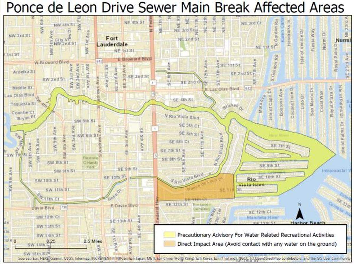 The map of the precautionary water activities advisory