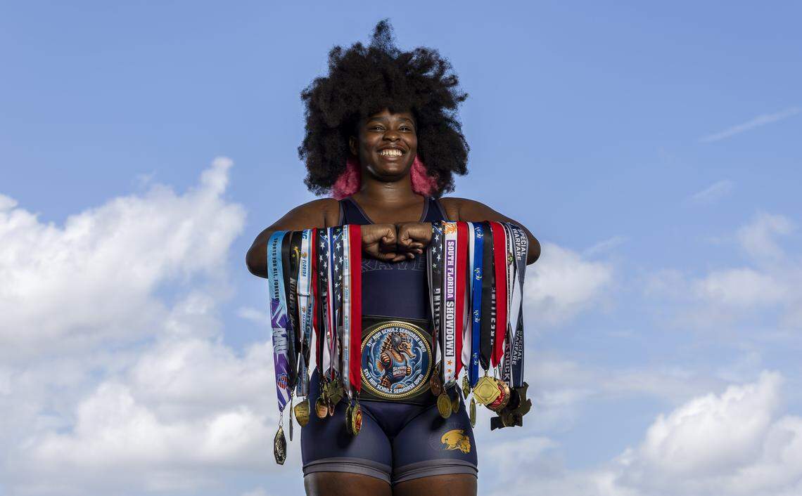 Arheanna Bryan, J.P. Taravella High School, Wrestling. All-Broward players photographed at Brian Piccolo Sports Park on Tuesday, March 31, 2026, in Cooper City, Fla.