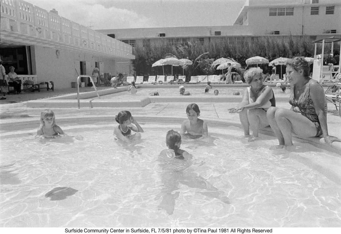 Families enjoy the Surfside Community Center pool on July 5, 1981, the same year that Champlain Towers, the condo tower that collapsed, opened. Photos is by Tina Paul, who grew up Surfside, worked in New York as a photographer, and is now the vice mayor of the Florida town. ©Tina Paul 1981.
