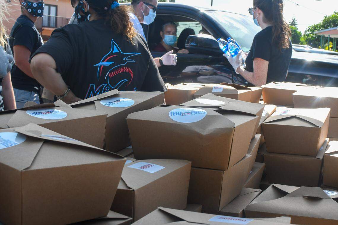 The Miami Marlins Foundation in partnership with Feed The Polls gave away 4,000 pre-packaged meals like these at two Miami-Dade polling locations: Citrus Grove Middle School in Little Havana and the Liberty Square Community Center in Liberty City on Tuesday, Nov. 3, 2020.
