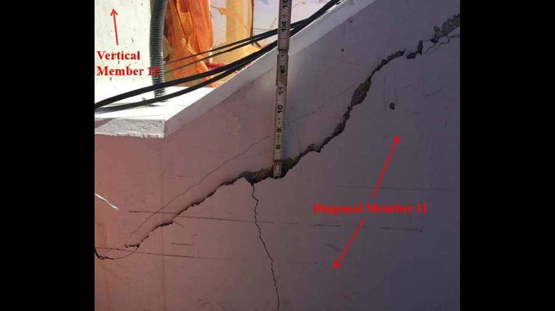 Two days before the FIU bridge collapsed, this photo showed a crack along the bottom of diagonal support No. 11.
