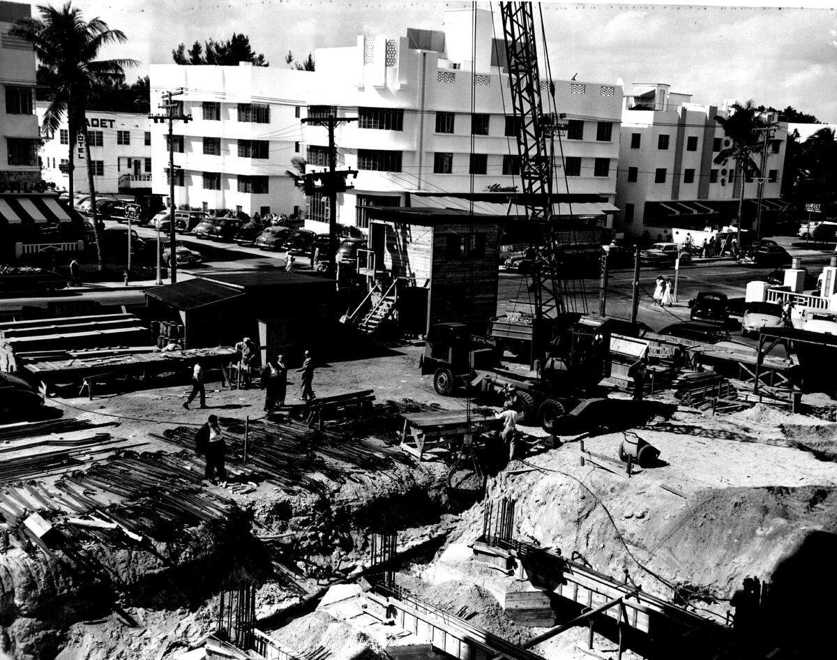 The consruction of the Delano Hotel at 17th and Collins Avenue.
