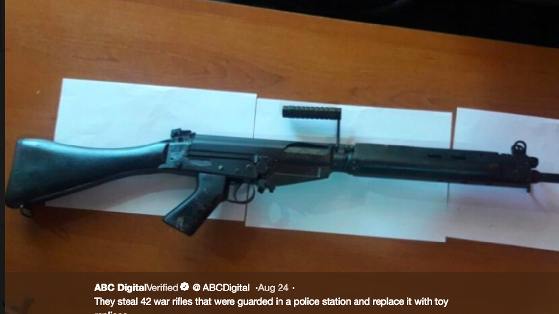 Paraguay National Police say 42 older FN FAL rifles were discovered missing and replaced with dummy weapons. The rifles had been appearing on the black market, prompting an investigation.