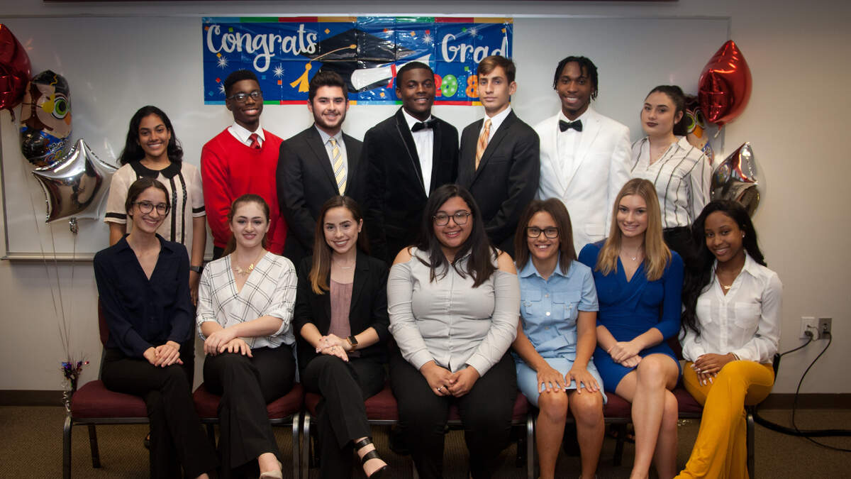The South Florida Educational Federal Credit Union recently awarded 15 Hubert O. Sibley four-year scholarships to local students. From left, top row:  Yeilin Montes, Johab Cezaire, Alejandro Mendez-Ruiz, Trelvin Payne Jr., Gino Chaviano, Matthew Bishop-Raphael, Faith Miller. Bottom row: Kara Mckinney, Amanda Freund, Ashley Aguiar, Anabella Vazquez, Carla Vazquez, Delanie Maier and Victoria Pressley.