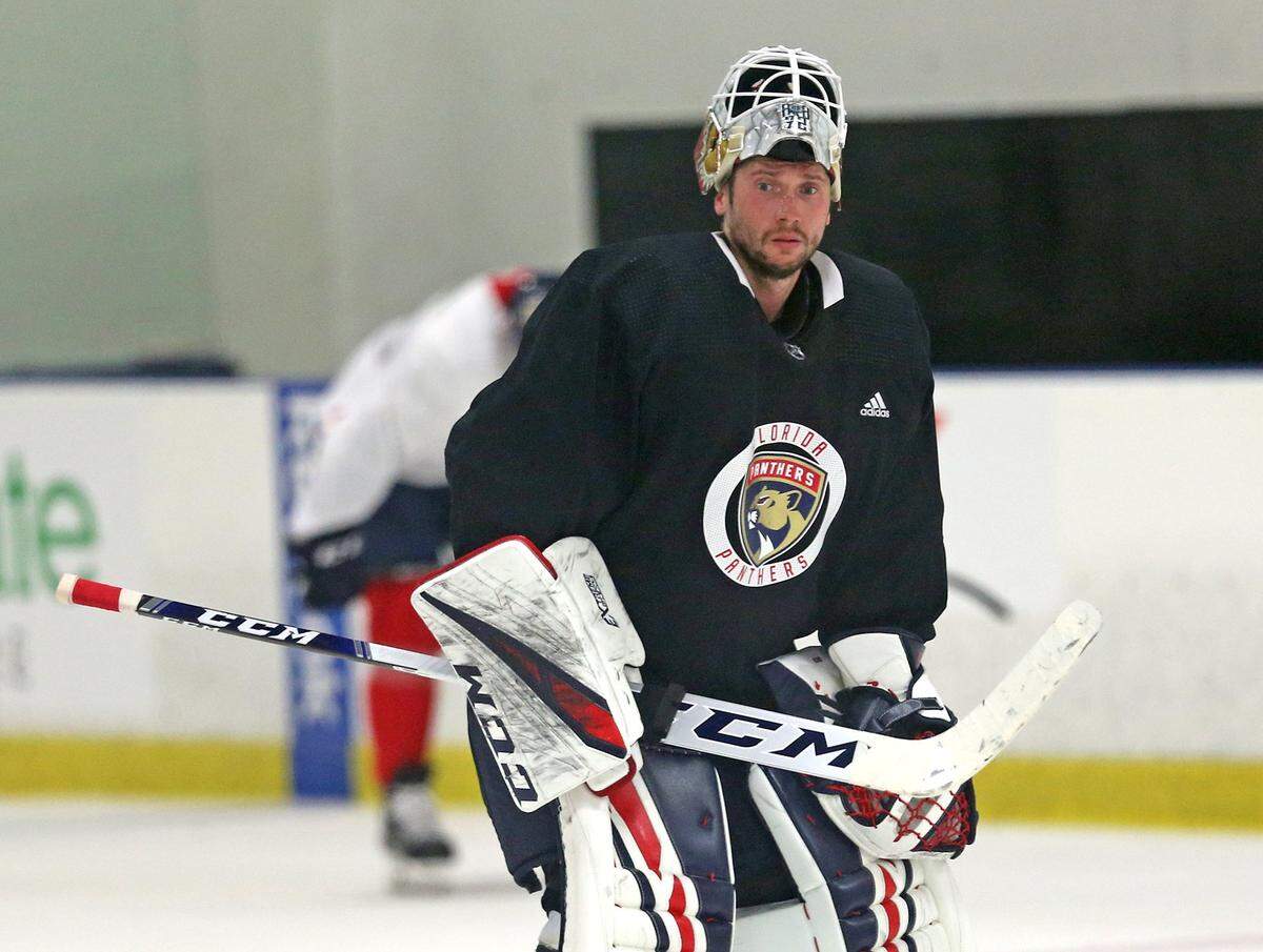 Florida Panthers goalie Sergei Bobrovsky (22) at their practice facility at the Ice Den in Sunrise, Florida, July 17, 2020.