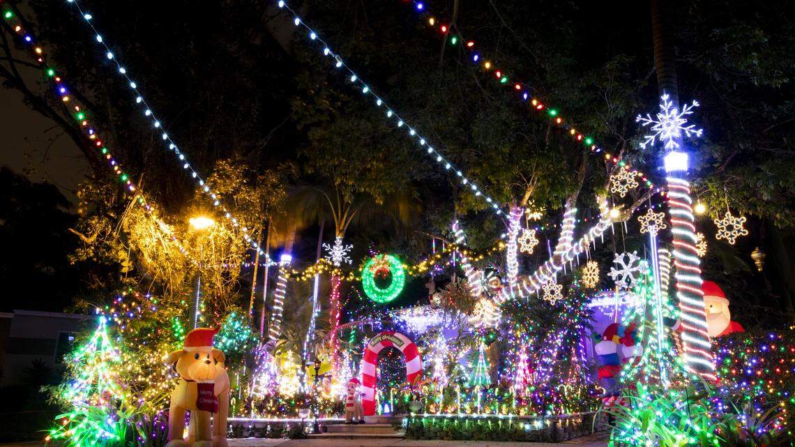 Michael Hornyak’s house dressed in Christmas lights at 3050 Lime Court in Coconut Grove. The home is on a cul-de-sac and the other residents decorate their houses as well. 
