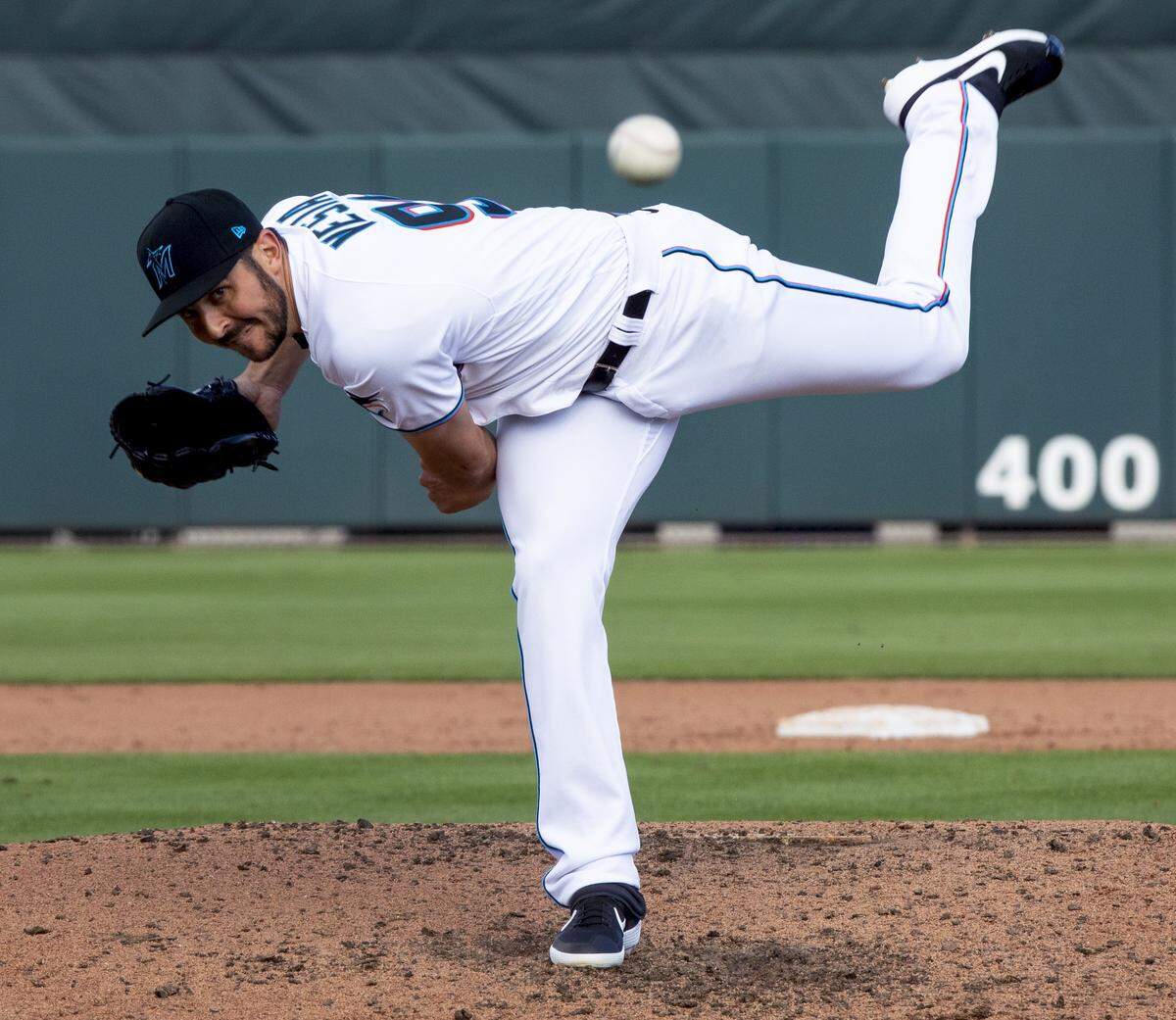Miami Marlins left-handed pitcher Alex Vesia (96) throws a pitch during the sixth inning of a Spring Training game against the Washington Nationals at Roger Dean Chevrolet Stadium in Jupiter, Florida on Sunday, February 23, 2020.