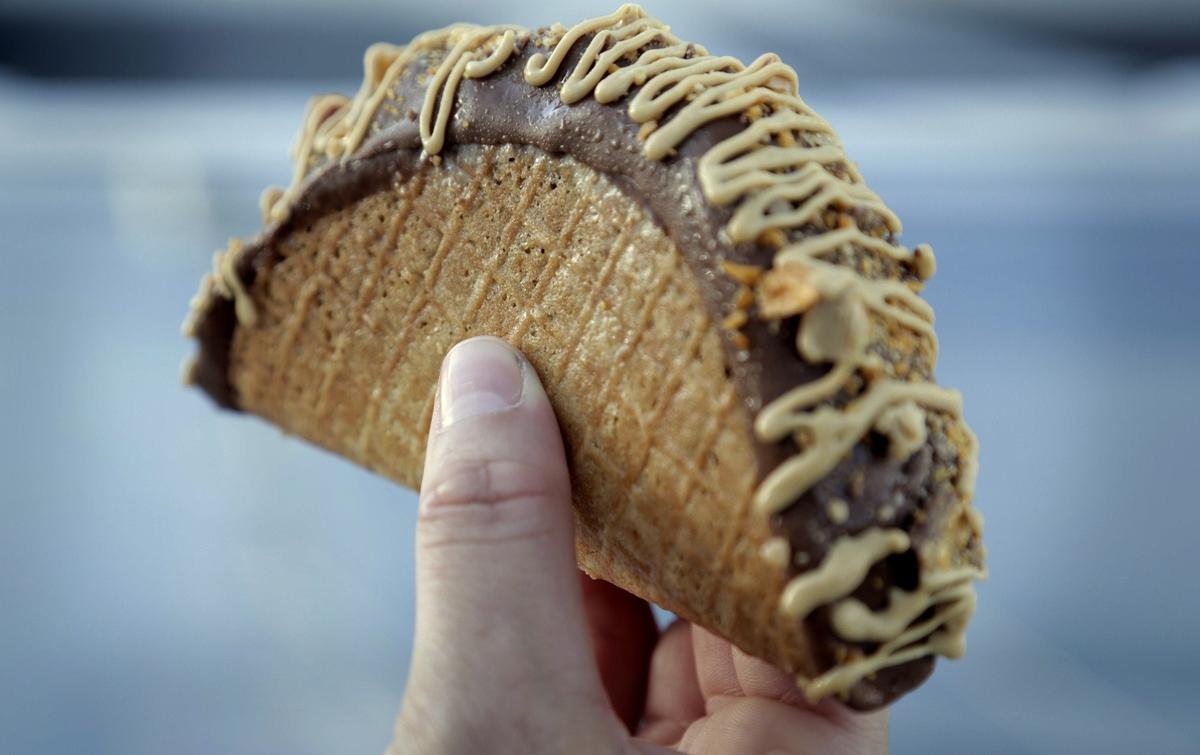 A choco taco with peanut butter ice cream and crumbled Heath bar is one of the treats Tricycle Ice Cream reimagined.