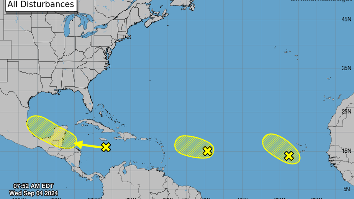 The hurricane center is tracking three disturbances with low chances of strengthening anytime soon.