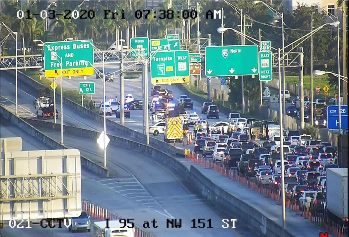 The Miami-police cruiser related crash shut down a section of Interstate 95 for hours at Golden Glades.