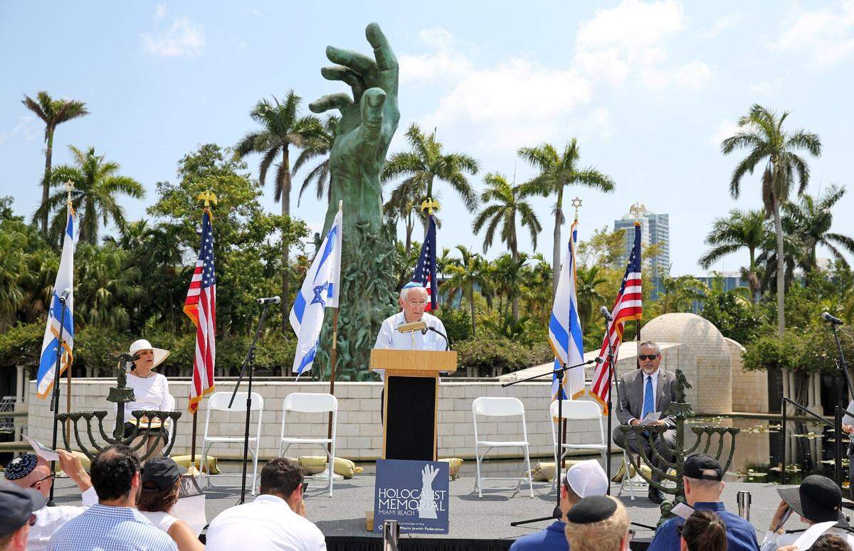 Holocaust survivor and one of the Holocaust Memorial Miami Beach Founders, David Schaecter, shared his story of survival during the Yom Hashoah Holocaust Remembrance Day Observance. The observance was held at the Holocaust Memorial Miami Beach on April 8, 2018.