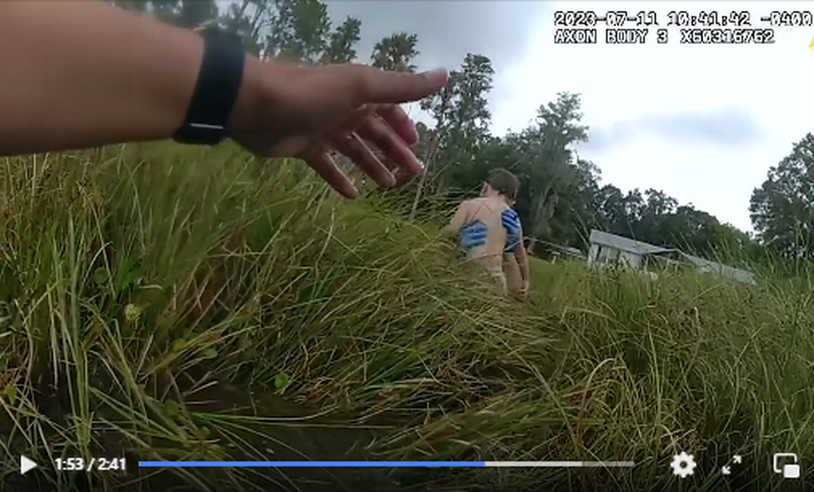 A 4-year-old boy nearly drowned when he waded through thick grasses into a Florida pond and got trapped, deputies say.