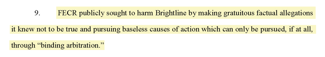 Excerpt from Brightline’s motion to dismiss Florida East Coast Railway, LLC v. Brightline Trains Florida, LLC filed July 29, 2025